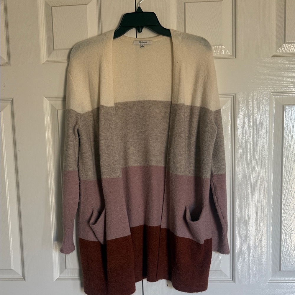Madewell Colorblock Cardigan in Cream, Gray, Pink, and Brown